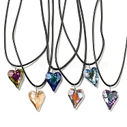 Waxed Cord Necklaces, K9 Glass Pendant Necklaces, Heart, Mixed Color, 17.91 inch(45.5cm)(NJEW-P310-04P)