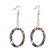 Cellulose Acetate(Resin) Dangle Earrings, with Cube Glass Beads and Platinum Plated Brass Earring Hooks, Ring, Clear AB, 69~70mm, Pin: 0.6mm(EJEW-JE03764-01)