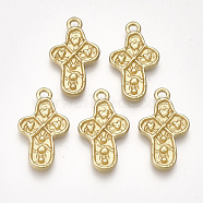 Alloy Pendant, Matte Style, Cadmium Free & Nickel Free & Lead Free, Cross, Real 14K Gold Plated, 21.5x12x2mm, Hole: 2mm(X-PALLOY-T051-187-NR)
