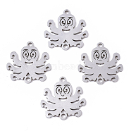 201 Stainless Steel Links connectors, Laser Cut, Octopus, Stainless Steel Color, 16.5x16.5x1mm, Hole: 1.4mm(STAS-R104-031P)