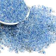 6/0 Spray Paint Glass Seed Beads, Teardrop, Dodger Blue, 5x4.5x4mm, Hole: 1mm, about 4500pcs/pound(SEED-H003-11K)