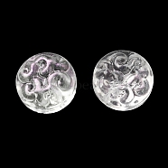 Transparent Glass Beads, Flat Round with Flower, White, 13.5x8.5mm, Hole: 1.2mm, about 10pcs/bag(GLAA-D007-02E)