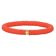 Polymer Clay Heishi Surfer Stretch Bracelet with 304 Stainless Steel Beaded, Preppy Bracelet, Orange Red, Inner Diameter: 2 inch(5.2cm)(BJEW-SW00110-02)