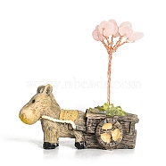Resin Display Decorations, Reiki Energy Stone Feng Shui Ornament, with Natural Rose Quartz Tree and Copper Wire, Donkey, 59x64mm(DJEW-PW0009-001B)