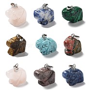 Natural & Synthetic Mixed Gemstone Pendants, Elephant Charms with Platinum Plated Metal Snap on Bails, Mixed Dyed and Undyed, 19x21~22x10mm, Hole: 3x5.5mm(G-B068-12P)