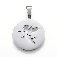 304 Stainless Steel Pendants, Cut-Out, Flat Round with Fairy, Stainless Steel Color, 25x22x1.2mm, Hole: 4x7.5mm(STAS-I086-04P-08)