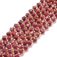 Natural Rhodonite Beads Strands, with Seed Beads, Faceted, Diagonal Cube Beads, 5~6x5~6x4~5mm, Hole: 1mm, about 49~55pcs/strand, 15.35''~15.75''(39~40cm)(G-P463-02)