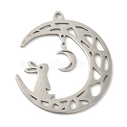 201 Stainless Steel Pendants, Rabbit on the Moon, Stainless Steel Color, 28x25x1mm, Hole: 1.5mm(STAS-B049-18P)