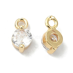 Brass Clear Cubic Zirconia Charms, Flat Round Charm, Real 18K Gold Plated, 7x4x3mm, Hole: 1mm(KK-B072-21G)