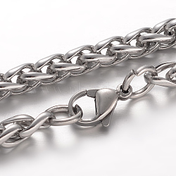 304 Stainless Steel Wheat Chain Bracelets, with Lobster Claw Clasps, Stainless Steel Color, 8-1/4 inches(210mm), 5x5mm(BJEW-F215-07-P)