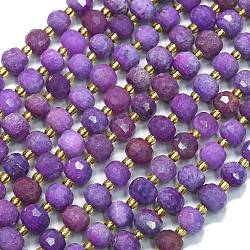 Dyed Natural White Jade Beads Strands, with Seed Beads, Faceted, Lantern, Purple, 8~8.5x6.5~7mm, Hole: 0.6mm, about 44pcs/strand, 15.16''(38.5cm)(G-K389-E56-01)