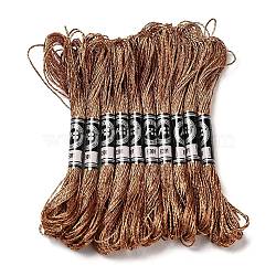 10 Skeins 12-Ply Metallic Polyester Embroidery Floss, Glitter Cross Stitch Threads for Craft Needlework Hand Embroidery, Friendship Bracelets Braided String, Sienna, 0.8mm, about 8.75 Yards(8m)/skein(OCOR-Q057-A13)