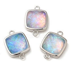 Synthetic Opal Connector Charms, Rack Plating Brass Square Links, Platinum, Mixed Color, 16x11x5mm, Hole: 1.4mm(KK-S370-04P)