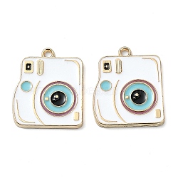 Rack Plating Alloy Enamel Pendants, Nickel Free, Camera Charm, Golden, White, 22x18x1.5mm, Hole: 1.6mm(PALLOY-F308-10G-01)