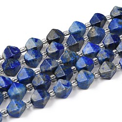 Natural Lapis Lazuli Beads Strands, Faceted, with Seed Beads, Bicone, 10x10.5x10.5mm, Hole: 0.8mm, about 31pcs/strand, 15.75 inch(40cm)(G-Z014-17)