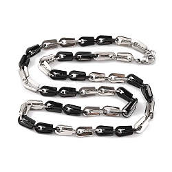 201 Stainless Steel Arch Links Chain Necklace, with 304 Stainless Steel Clasps, Stainless Steel Color, Black, 23.46 inch(59.6cm), Link: 12x7x1.5mm(NJEW-F222-38EBP-08)