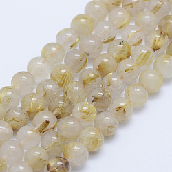 Natural Gold Rutilated Quartz Beads Strands, Round, 6mm, Hole: 1mm, about 67pcs/strand, 15.7 inch(40cm)(G-P336-20-6mm)