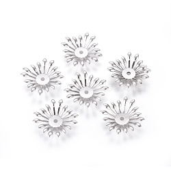 Non-Tarnish Multi-Petal 316 Surgical Stainless Steel Bead Caps, Flower, Stainless Steel Color, 24x24x3mm, Hole: 2mm(STAS-G196-03P)