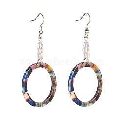 Cellulose Acetate(Resin) Dangle Earrings, with Cube Glass Beads and Platinum Plated Brass Earring Hooks, Ring, Clear AB, 69~70mm, Pin: 0.6mm(EJEW-JE03764-01)