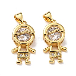 Brass Micro Pave Clear Cubic Zirconia Pendants, Boy, Real 18K Gold Plated, 22x11.5x6mm, Hole: 4x3mm(ZIRC-A021-62G)