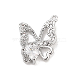 Brass Pave Clear Cubic Zirconia Hollow Connector Charms, Butterfly Links, Platinum, 15x11.5x3mm, Hole: 0.8mm(KK-Z061-03P)