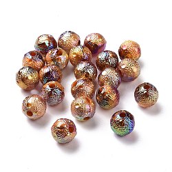 UV Plating Rainbow Iridescent Acrylic Beads, with Gold Foil, Textured, Round, Sienna, 14mm, Hole: 3.5mm(PACR-H003-17)