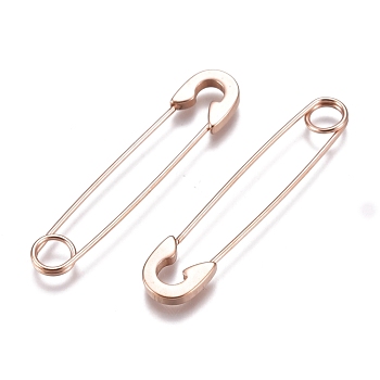 304 Stainless Steel Dangle Earrings, Safety Pin Shape, Rose Gold, 38x8x1.5mm, Pin: 0.8mm
