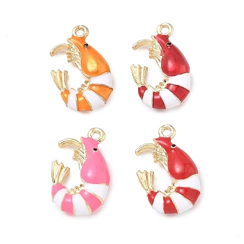 Alloy Enamel Pendants, Shrimp
Charms, Rack Plating, Golden, Long-Lasting Plated, Mixed Color, 19x12x5mm, Hole: 1.4mm