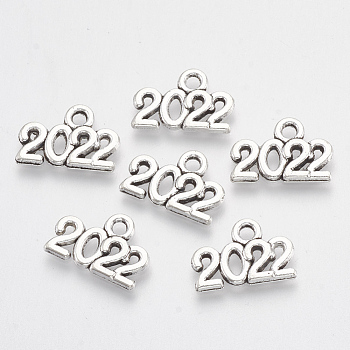 Tibetan Style Alloy Charms, Number 2022, Lead Free & Cadmium Free, Antique Silver, 9.5x14x1.5mm, Hole: 1.8mm, about 956pcs/500g
