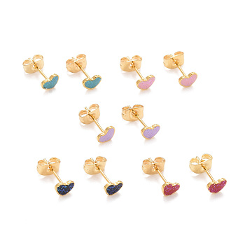 304 Stainless Steel Enamel Stud Earrings, with 316 Surgical Stainless Steel Pin & Glitter Powder, Golden, Heart, Mixed Color, 4.5x6x1mm, Pin: 0.8mm