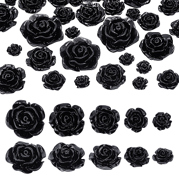 Elite 60Pcs 5 Styles Opaque Resin Cabochons, Rose, Black, 9~25x9~25.5mm, 12pcs/style