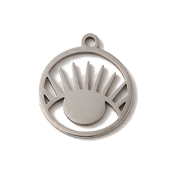 201 Stainless Steel Pendants, Laser Cut, Flat Round with Eye Charm, Stainless Steel Color, 17x15x1mm, Hole: 1.6mm