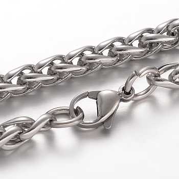304 Stainless Steel Wheat Chain Bracelets, with Lobster Claw Clasps, Stainless Steel Color, 8-1/4 inch(210mm), 5x5mm