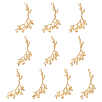 10Pcs Brass Peg Bails Pendants, For Half Drilled Bead, Branch and Leaf, Real 18K Gold Plated, 39.5x20x2mm, Hole: 1.5mm, Pin: 1mm