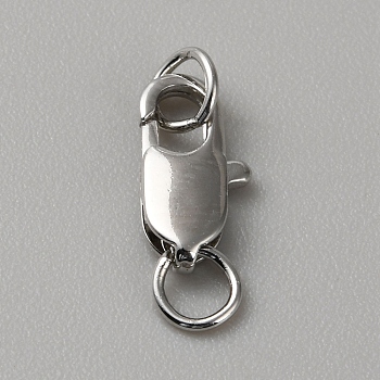 Brass Lobster Claw Clasps, with Jump Rings, Platinum, 12x6x2.5mm, Hole: 3mm
