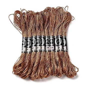 10 Skeins 12-Ply Metallic Polyester Embroidery Floss, Glitter Cross Stitch Threads for Craft Needlework Hand Embroidery, Friendship Bracelets Braided String, Sienna, 0.8mm, about 8.75 Yards(8m)/skein