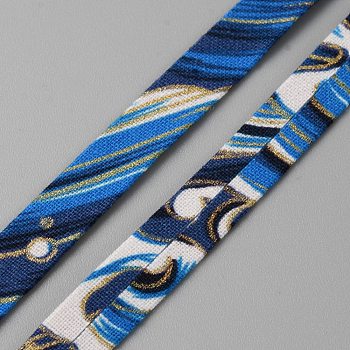 5M Japanese Printed Wave Cotton Ribbons, Garment Accessories, Marine Blue, 3/8 inch(10mm), about 5.47 Yards(5m)/Roll