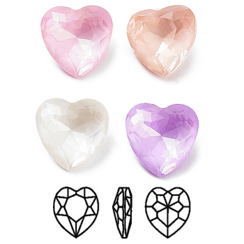 K9 Glass Rhinestone Cabochons, Point Back & Back Plated, Faceted, Heart, Mixed Color, 10x10x5.5mm