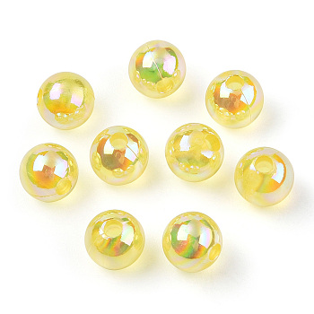 Transparent Acrylic Beads, AB Colors Plated, Round, Champagne Yellow, 10mm, Hole: 1.8mm, about 950pcs/500g