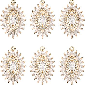 Fingerinspire Brass Micro Pave Clear Cubic Zirconia Pendants, Oval, Light Gold, 25.5x18x5mm, Hole: 1.8mm, 6pcs/box