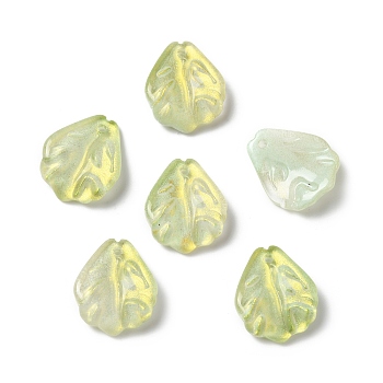 Dyed & Heated Glass Pendants, with Glitter Powder, Carnation Petaline, Yellow Green, 17.5x15x4.5mm, Hole: 1.4mm