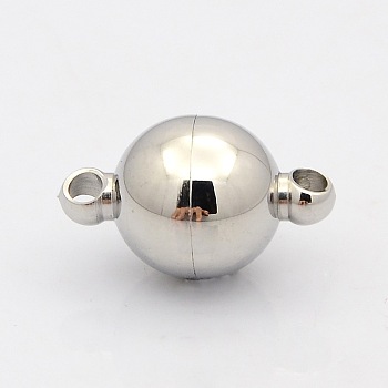 Round 304 Stainless Steel Magnetic Clasps with Loops, Stainless Steel Color, 21x14mm, Hole: 2mm