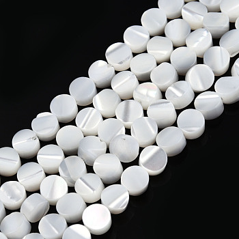 Natural Trochus Shell Beads Strands, Bleach, Flat Round, White, 4x2.5mm, Hole: 0.9mm, about 90~92pcs/strand, 14.80 inch~15.2 inch(37.6~38.6cm)