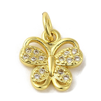 Real 18K Gold Plated Brass Pave Cubic Zirconia Pendants, with Jump Rings, Butterfly, Clear, 11x10.5x2mm, Hole: 3mm