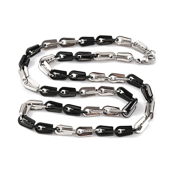 201 Stainless Steel Arch Links Chain Necklace, with 304 Stainless Steel Clasps, Stainless Steel Color, Black, 23.46 inch(59.6cm), Link: 12x7x1.5mm