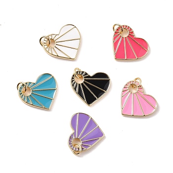 Rack Plating Brass Enamel Pendants, with Jump Ring, Long-Lasting Plated, Heart, Mixed Color, 17x16x2mm, Jump Ring: 5x0.9mm, 3mm Inner Diameter