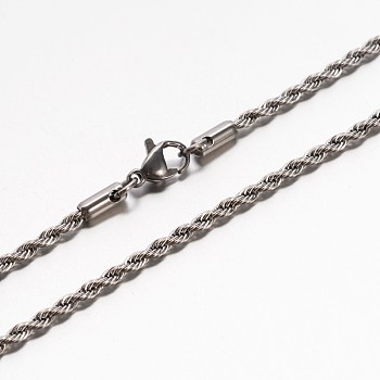 304 Stainless Steel Rope Chain Necklaces, with Lobster Claw Clasp, Stainless Steel Color, 19.7 inch(50cm), 2.3mm