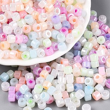 Glass Seed Beads, Ceylon, Round Hole, Cylinder, Mixed Color, 4x5.5mm, Hole: 1.8mm, about 2500pcs/pound