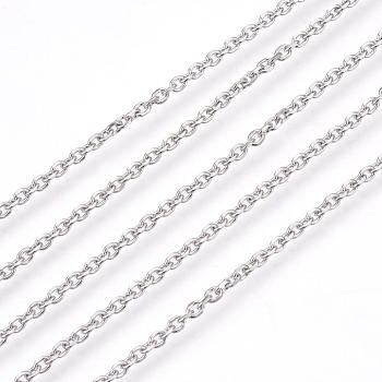 304 Stainless Steel Cable Chains, Diamond Cut Chains, Unwelded, Faceted, Oval, Stainless Steel Color, 2mm, Links: 3x2x0.6mm