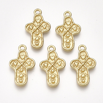 Alloy Pendant, Matte Style, Cadmium Free & Nickel Free & Lead Free, Cross, Real 14K Gold Plated, 21.5x12x2mm, Hole: 2mm